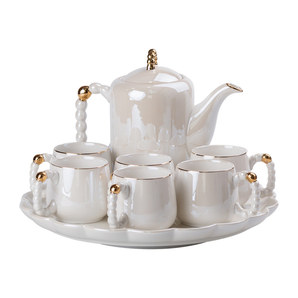 Yiwu Чайний набір на 6 персон із заварювальним чайником та порцелянаовою підставкою Білий HP-15 Коломыя - изображение 1