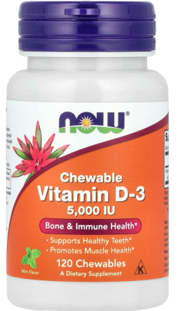Витамин Д-3 5000 жевательный Now Foods Vitamin D-3 120 таб мята Киев