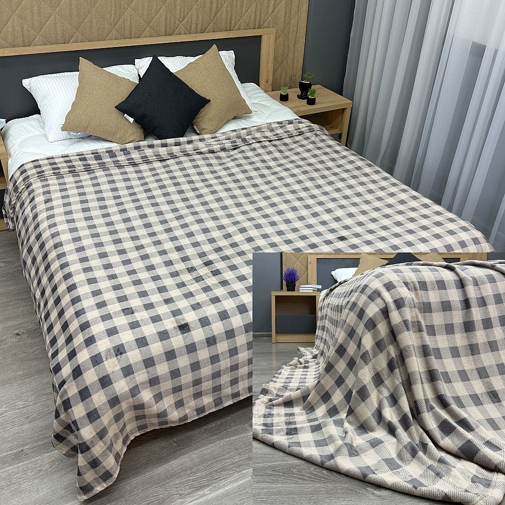 Плед-покривало Decorator WellSoft 200х220 см Клітинка Бежево-сірий (87-282) Київ - фото 1