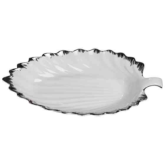 Порцелянова страва для сервірування стола у формі листя 37×18×5 (см) блюдо для подавання закусок Білий зі сріблом 2552-1S Київ