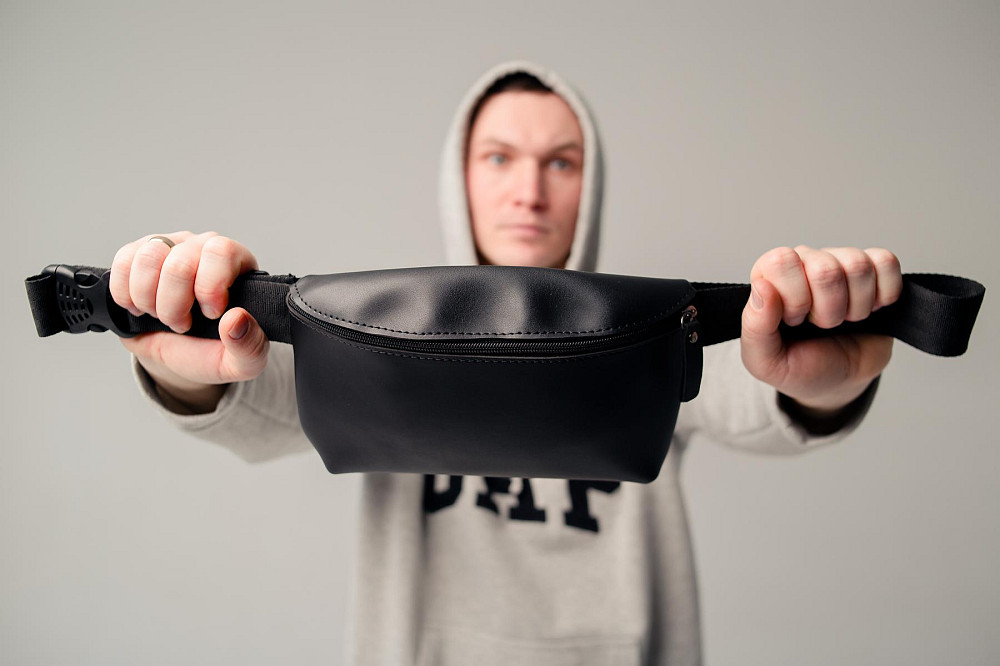 Бананка шкіряна чоловіча, сумка на пояс SL012 (Чорна) Суми - фото 5