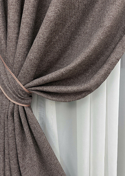Комплект штор на люверсах VR-Textil Льон ELEMENTA № 1870ш Коричневий 150х270см 2 шт (37-0275) Київ - фото 5