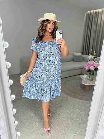 Женское легкое принтованное платье батал штапель Голубой, 52 Одесса