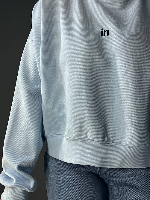 Світшот жіночий U S 36918 оверсайз рубчик діагональ вишивка “in”, блакитний, one size Київ - фото 6