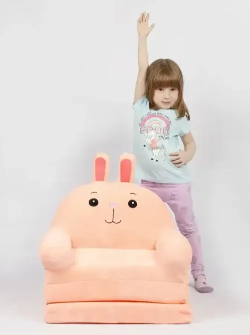 GRAND Мягкое детское кресло плюшевое, мягкое кресло-кровать для детей Зайчик Розовый Коломия - фото 3