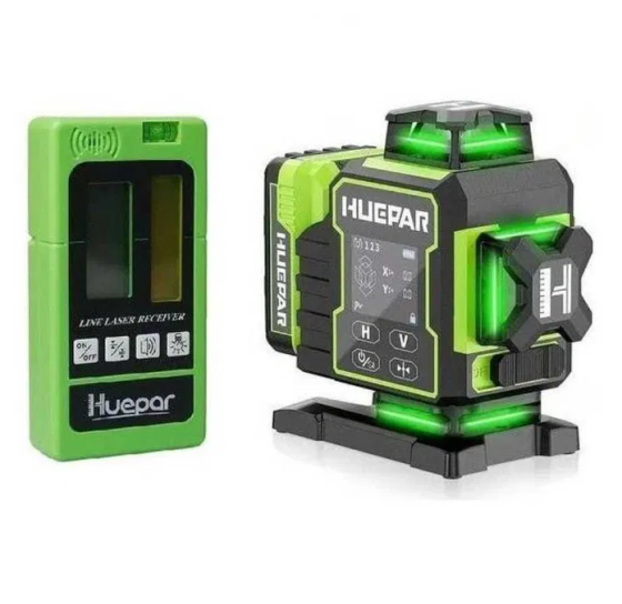 Лазерний рівень нівелір Huepar W04CG Premium 4D відкалібрований 16 ліній (з приймачем Huepar LR5RG) Київ
