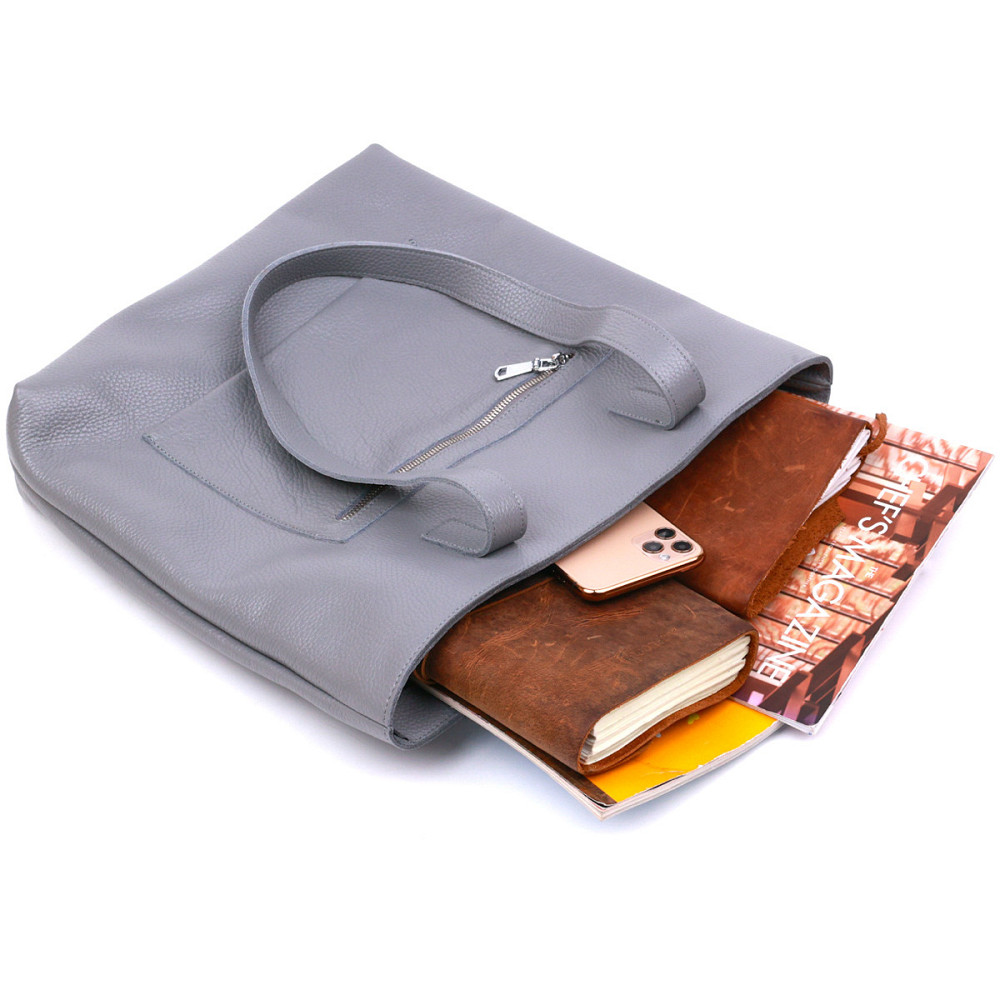 Кожаная женская сумка-шоппер Shvigel 16360 Серый Киев - изображение 5