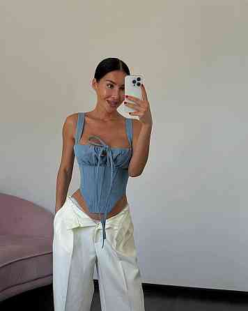 Жіночий стильний романтичний корсет з акцентом на талію стрейч+гіпюр Синій, 46/48 Одеса