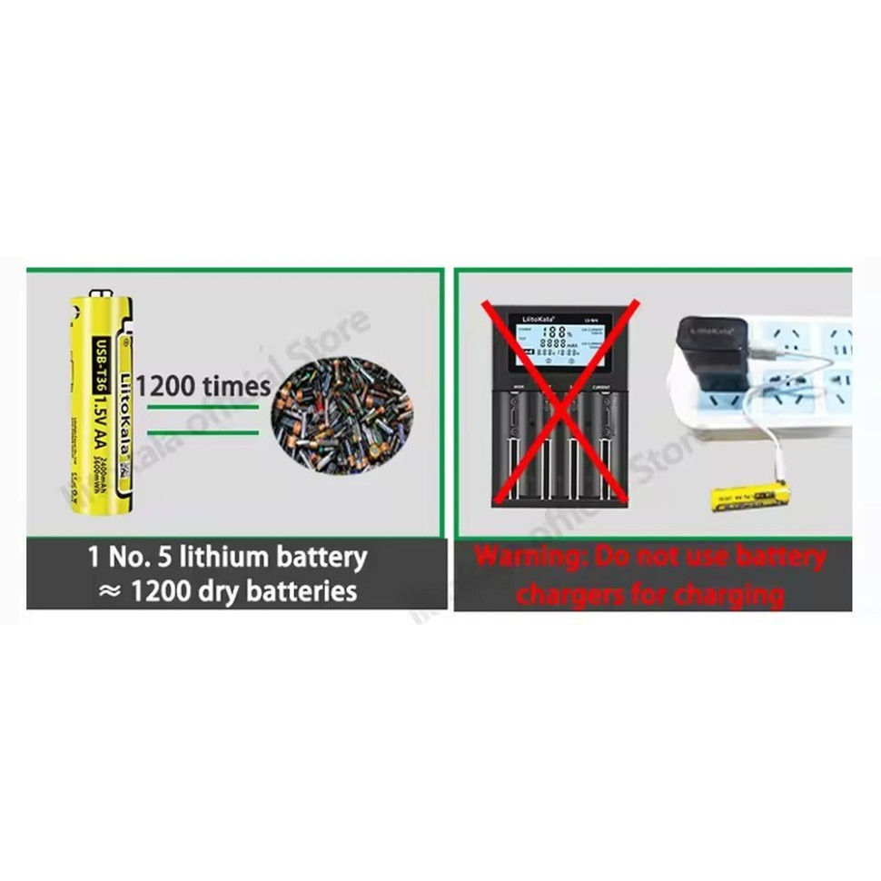 Набір акумуляторів з 4 шт LiitoKala USB-T36 + USB Type-C кабель зарядки Київ - фото 7