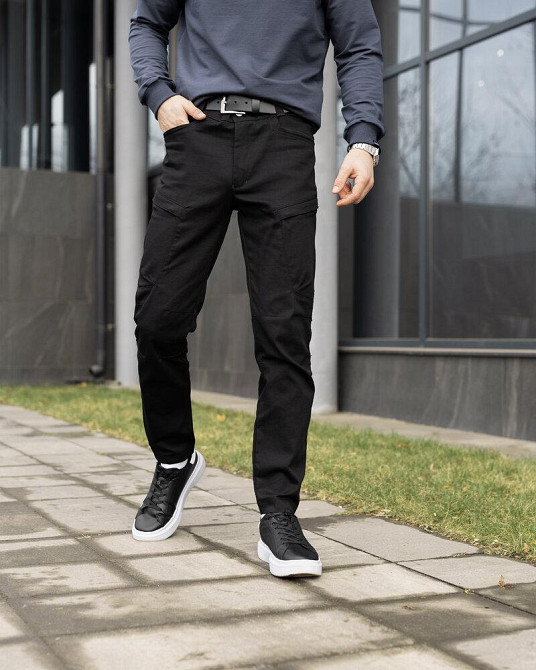 Штани карго чоловічі чорні базові котонові Pobedov Skystone Київ - фото 1