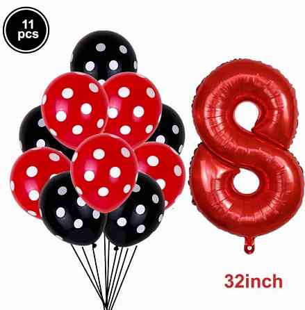 Шарики Леди Баг и шарик цифра 8 11 штук 32 дюйма красно-черный Киев