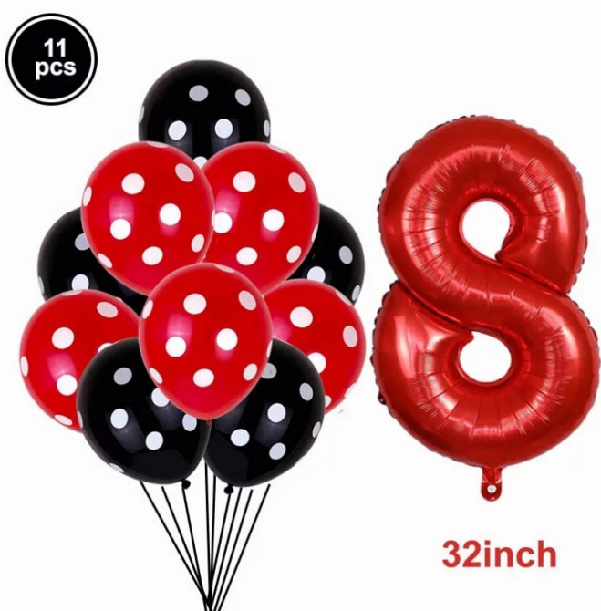 Шарики Леди Баг и шарик цифра 8 11 штук 32 дюйма красно-черный Киев - изображение 2