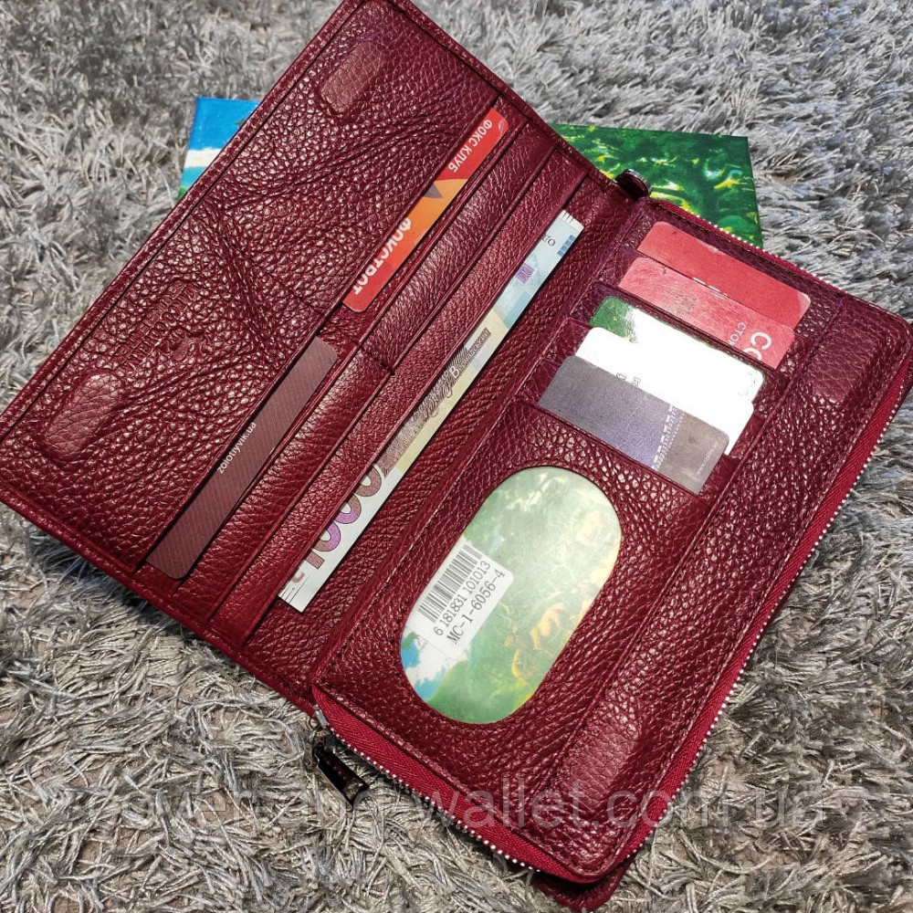 Бордовый кожаный женский кошелек клатч на молнии и магнитах Marco Coverna Киев - изображение 1