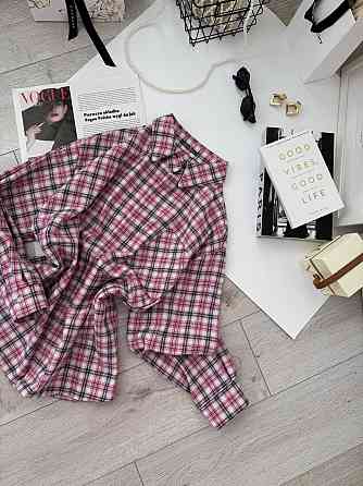 Женская базовая оверсайз рубашка в клетку Розовый Одесса