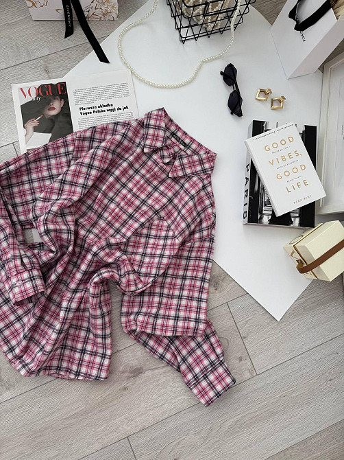 Жіноча базова сорочка оверсайз у карту Рожевий Одеса - фото 4