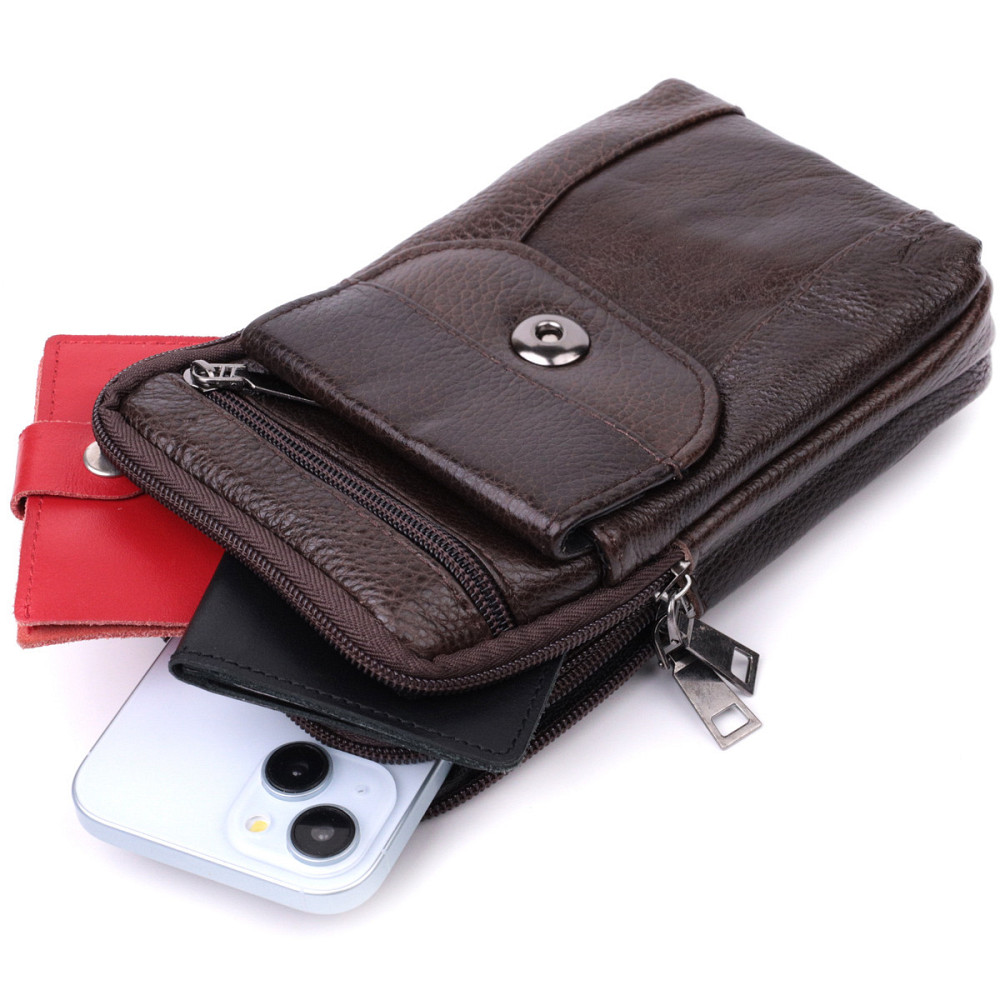 Компактна чоловіча сумка на пояс із натуральної шкіри Коричневий (Vintage) Київ - фото 1