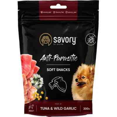 Ласощі для собак Savory з антипаразитарним ефектом, тунець і часник 200 г (4820232631324) Вінниця