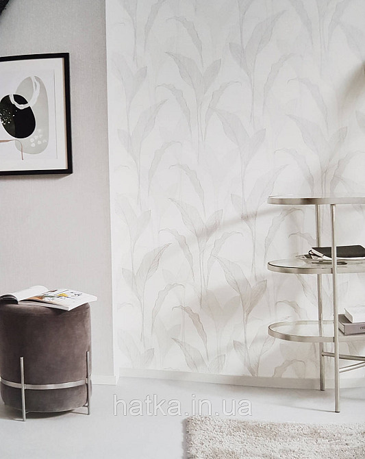 Шпалери метрові вініл на флізелін дизайнерські Erismann Elle Decoration 2 листки світло сірі на білому Київ - фото 1