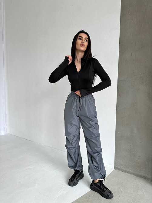 Женский прогулочный костюм двойка: кофта и штаны микродайвинг + плащевка Черный 2, 42/44 Одесса - изображение 1