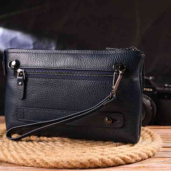 Мужской вместительный клатч из натуральной кожи CANPELLINI 21550 Синий Киев