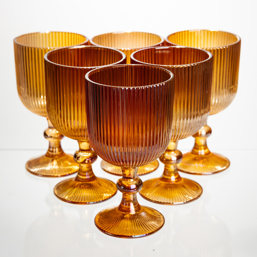 Набір келихів для вина 6 штук 300 мл на ніжці скляні Бурштиновий Yiwu HP-19-210 Київ - фото 1