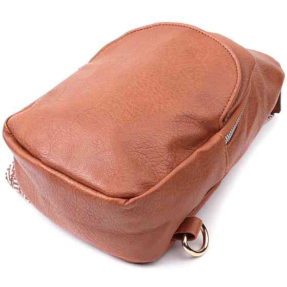 Жіноча сумка через плече з екошкіри з акцентом на текстильну лямку Vintage 22780 Рудий Київ