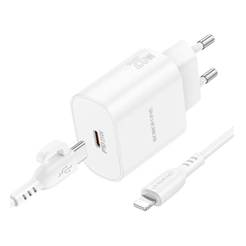 Мережевий зарядний пристрій з кабелем BOROFONE BA82A Platinum single port PD25W charger set (C to iP) (EU) Одеса - фото 7