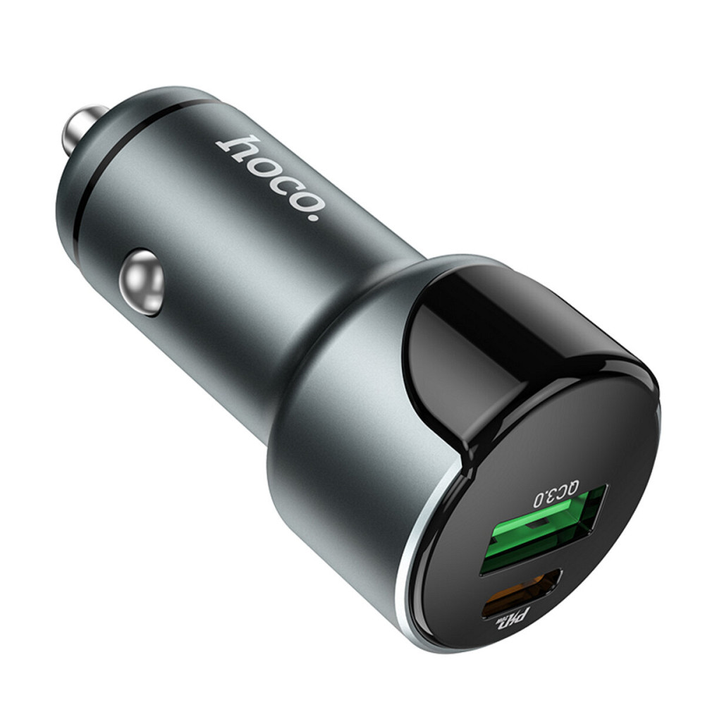 Автомобільний зарядний пристрій HOCO Z42 Light road dual port digital display PD20W+QC3.0 car charger Metal Gray Київ - фото 3