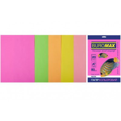 Папір Buromax А4, 80g, NEON, 5colors, 20sh, EUROMAX (BM.2721520-99) Вінниця - фото 1