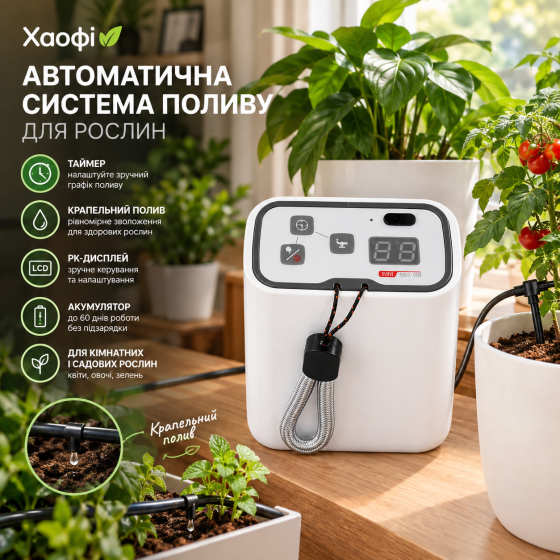 Автоматическая система полива для растений Хаофи, капельный полив с таймером, ЖК-дисплей, аккумулятор, автополив Киев