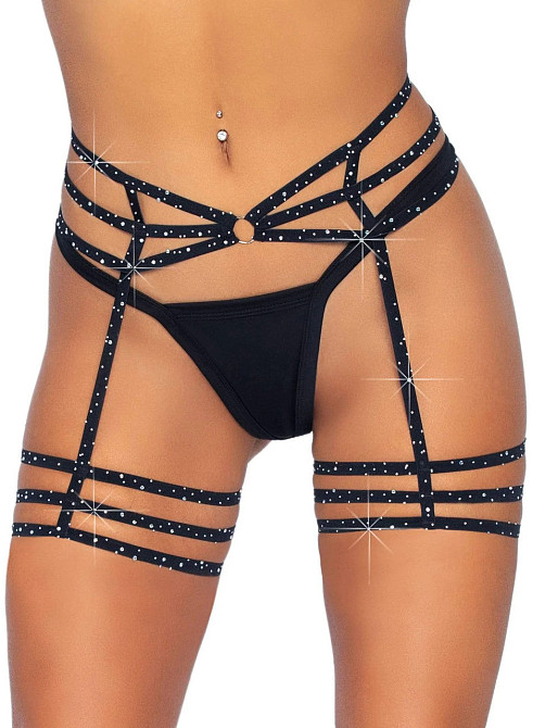 Пояс для чулок One Size Spice It Up Garter Belt от Rhinestone Leg Avenue, со стразами, черный Sex Aura Киев - изображение 2
