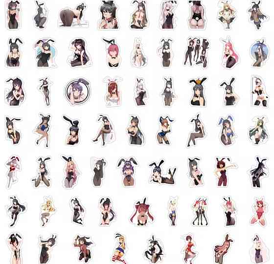 Набір вінілових наліпок з аніме-дівчатами у bunny-style, 30 шт Київ
