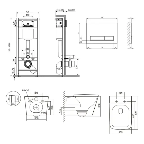 Готове рішення Qtap для ванної кімнати: підвісний унітаз Tern Ultra Quiet 525x345x360 + комплект інсталяції Nest 4 в 1 (лінійна Київ