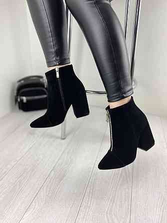 Замшеві черевики жіночі демісезонні весна-осінь чорні на стійкому каблуці р. 36, 37 2726 Коломия