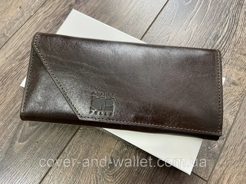 Женский длинный кошелёк из глянцевой кожи цвет шоколад Grande Pelle Festa 513620 Киев - изображение 1