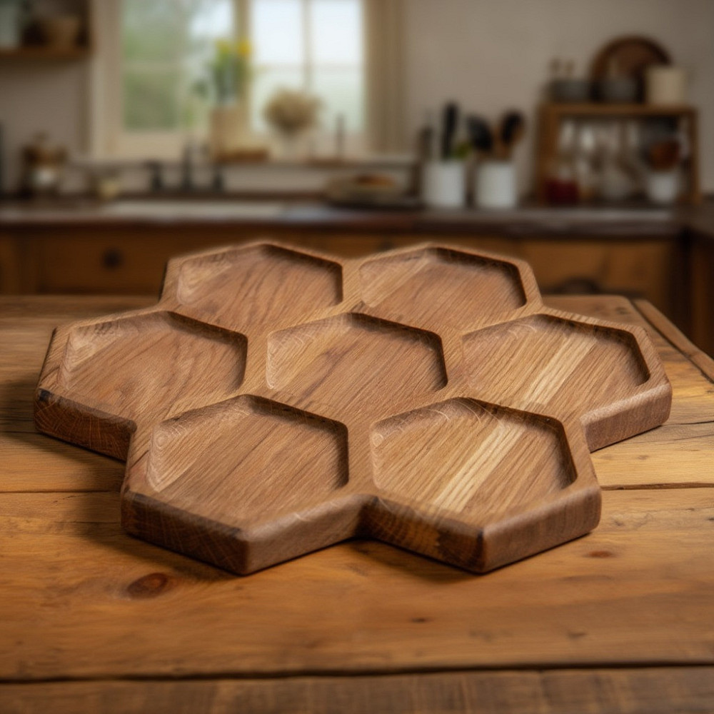 Дерев'яна тарілка менажниця з натурального дерева, закусочна тарілка діаметр 30 см Кам'янець-Подільський - фото 1