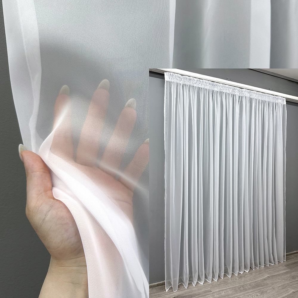 Тюль з тасьмою Вафелька VR-Textil н101 Шифон однотонний Білий 600х270 см (44-016) Київ - фото 1