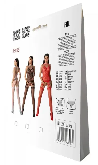 Бодістокінг з безліччю бретелей Passion BS095 One Size, white, імітація пояса та панчіх, з доступом Львів - фото 7