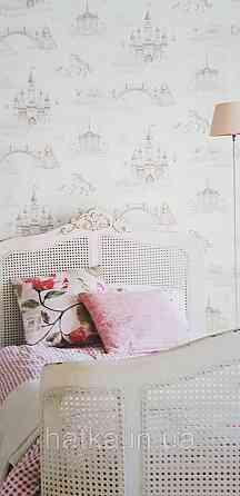 Шпалери флізелінові еко Rasch Kids World II 0.53х10 дитячі принцеси замки карети лебеді рожеві на білому Київ
