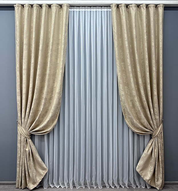 Комплект готових штор VR-Textil Жакард Sultan № 871ш Бежевий 100х290 см 2 шт (31-897) Київ - фото 2