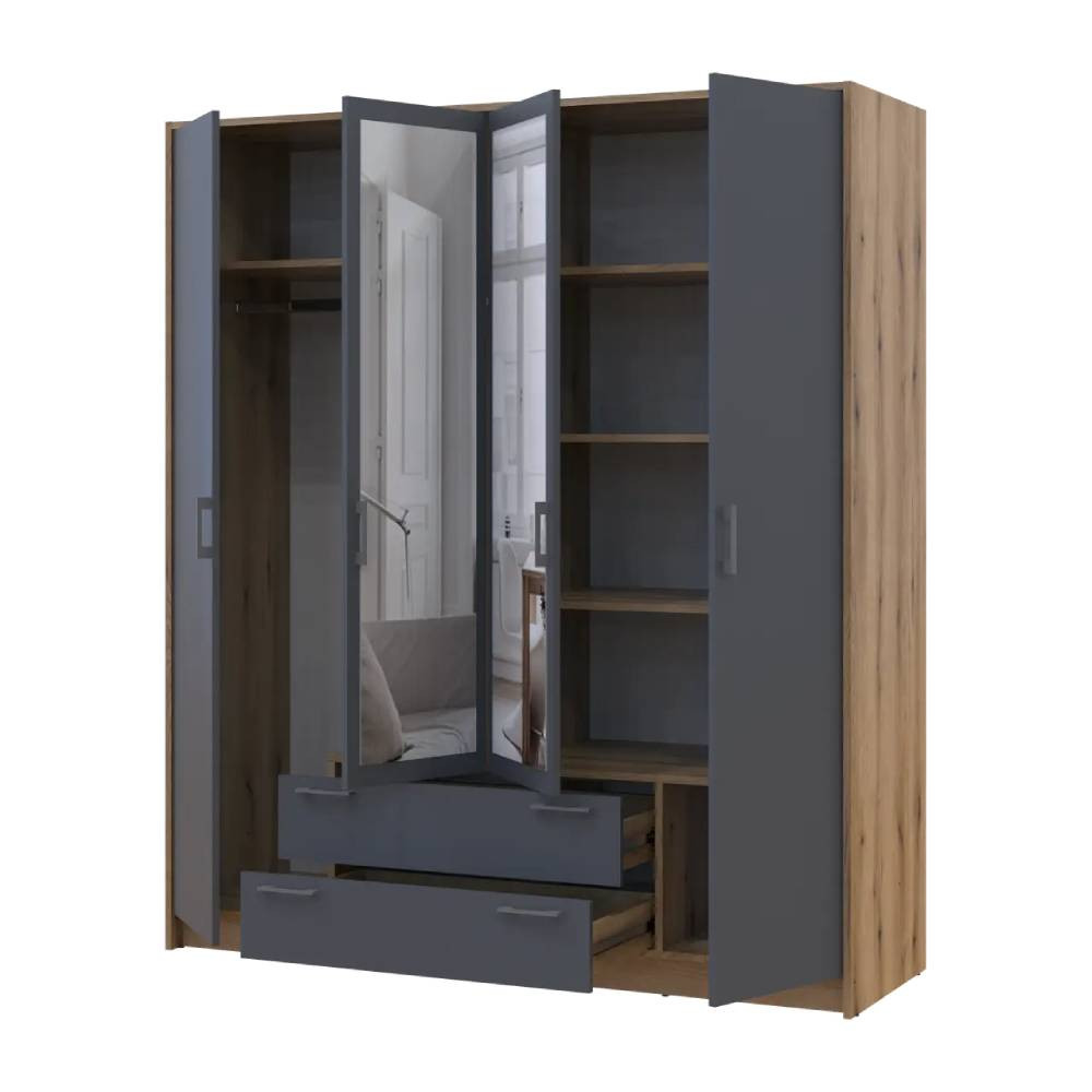 Шафа для одягу Doros Ронді з дзеркалом Дуб Артизан/Графіт 4ДСП 160х52х195 DRS-011671 (80737826) Дніпро - фото 3