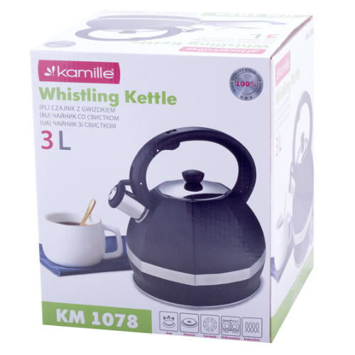 Чайник 3л нержавіюча сталь зі свистком з нейлоновою ручкою блакитний 1078 KAMILLE Житомир