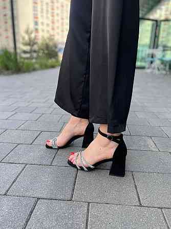 Meideli Стильні чорні босоніжки літні на підборах молодіжні зі штучної замші MEIDELI H008H-6 р. Киев