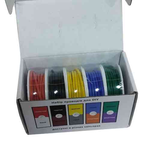 Набор проводов в силиконовой оплетке 1жила 26AWG 5цветов по 10м луженая медь Винница