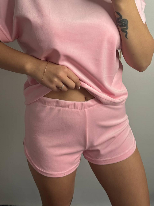 Піжама жіноча футболка+ шорти з плюшевого велюру Зефирний L Харків - фото 6