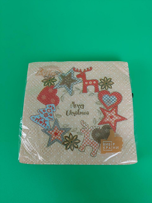 Салфетки бумажные новогодние La Fleur Фетровый декор 33х33 см 16 шт, праздничные 2-слойные салфетки с рисунком (1 пачка) Харьков - изображение 5