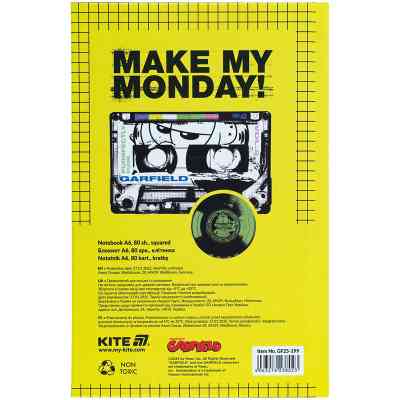 Блокнот Kite А6 Garfield, тверда обкладинка, 80 аркушів, клітинка (GF25-199) Вінниця