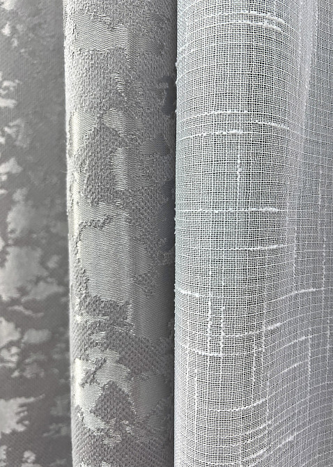 Комплект штор VR-Textil Льон Мармур 150х270 2шт і Тюль 500х270 1263ш-115т Світло-сірий з білим 71-125/4 Київ - фото 5