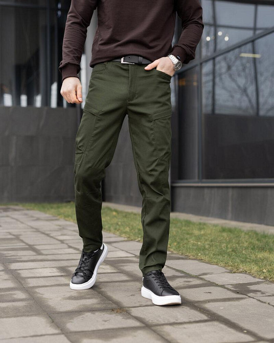 Мужские базовые котоновые брюки карго демисезонные хаки Pobedov Skystone Киев - изображение 1