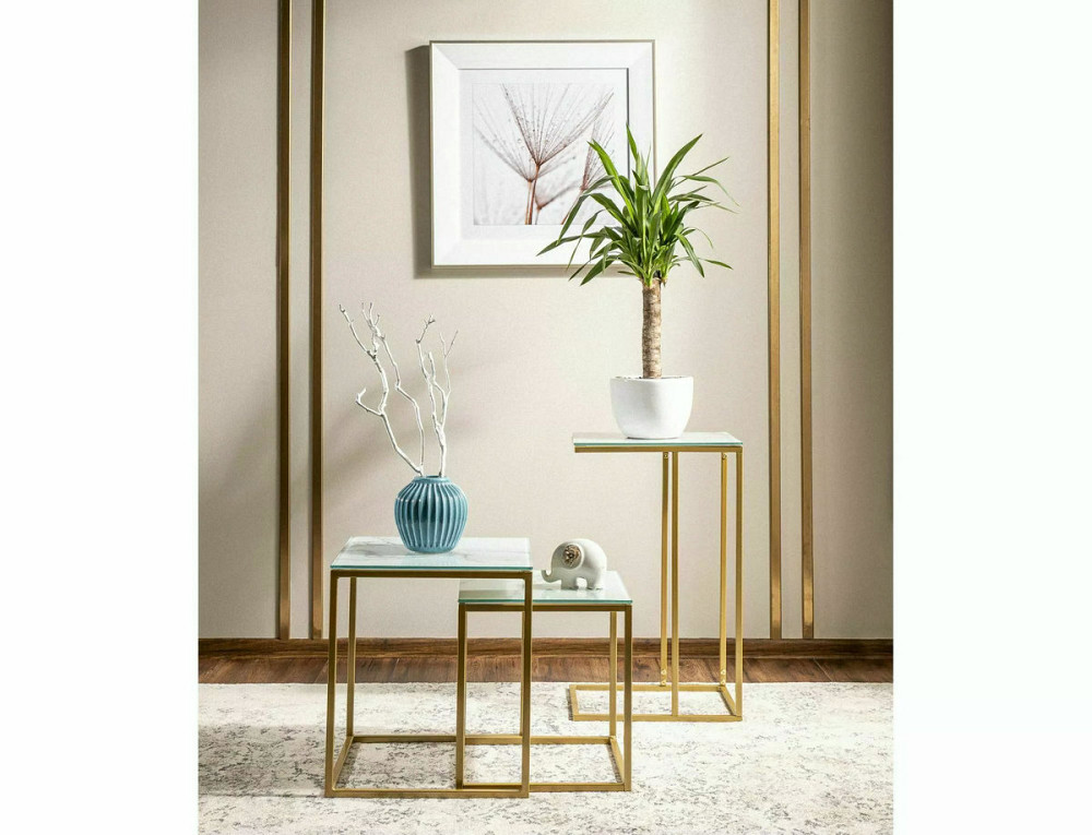 Журнальний столик SYMPHONY G білий ефект мармуру/золотий 40*30 Днепр - изображение 2